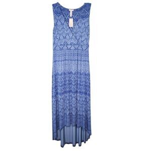 Soma Sleeveless Dress Blue Print V Neck Hi Low Hem New With Tag Womens XS